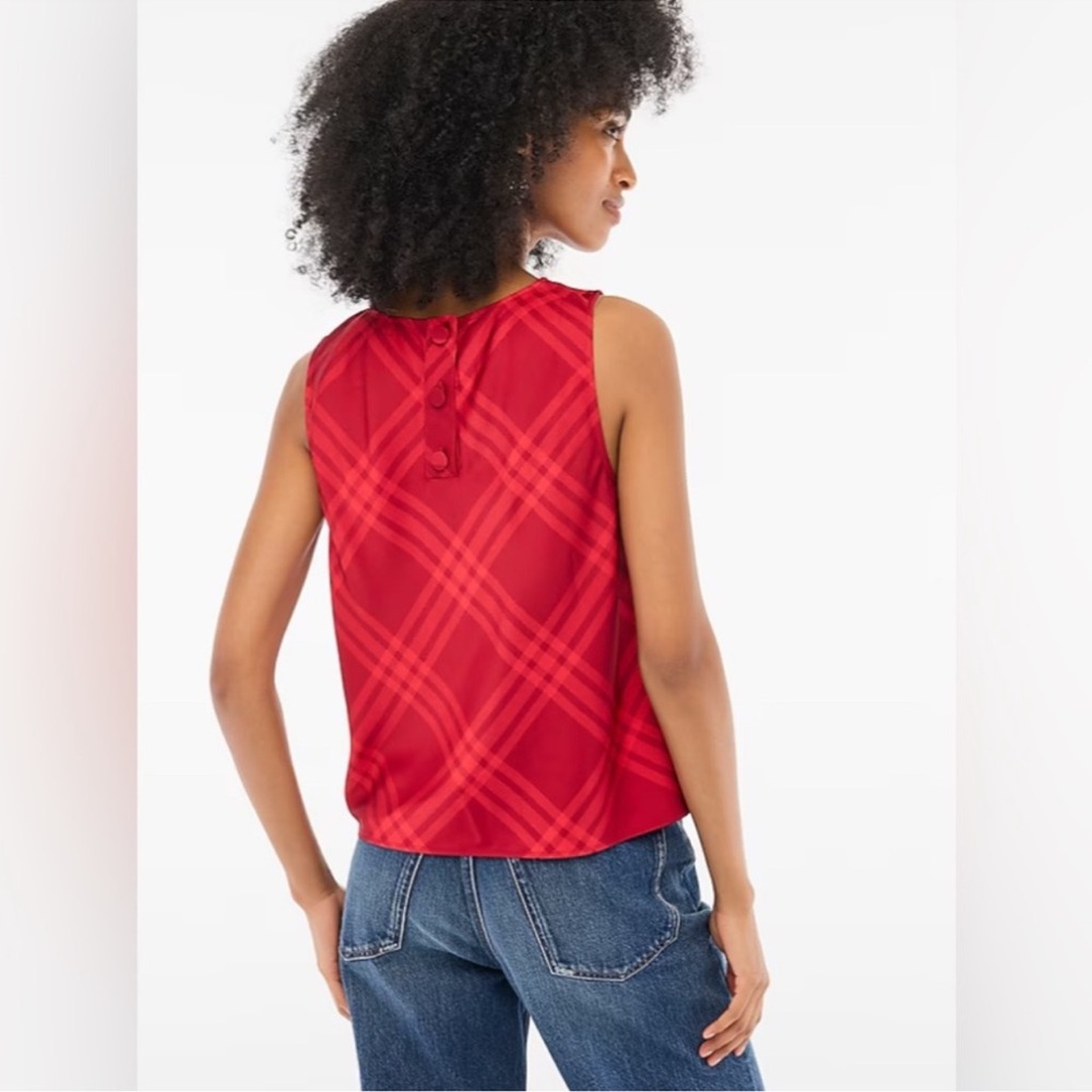 J.Crew Red Plaid Silky Tank | Modern Graphic Print XS - Picture 2 of 8